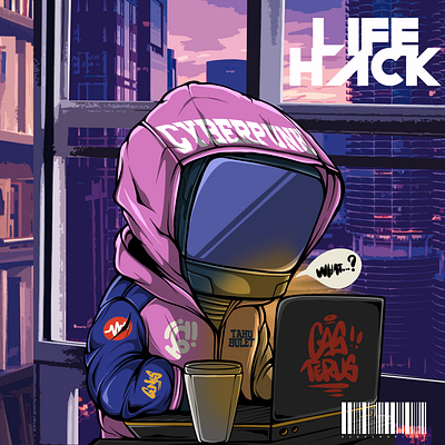 LIFE HACK art character cyberpunk doodle futuristic illustration robot streetart streetwear urban