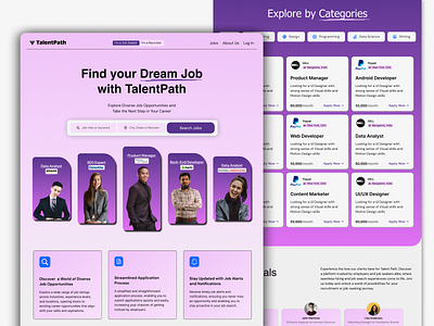 Job Board and Recruiting Platform Website Design digital product gradients hiring solutions job board job search purple website recruiting platform ui ui inspiration ux design web design