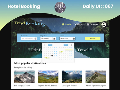 Hotel Booking Daily UI 067 branding calendar call to action cta daily ui date design destination graphic design hotel booking illustration logo photo reservation search tourism travel typography ux website