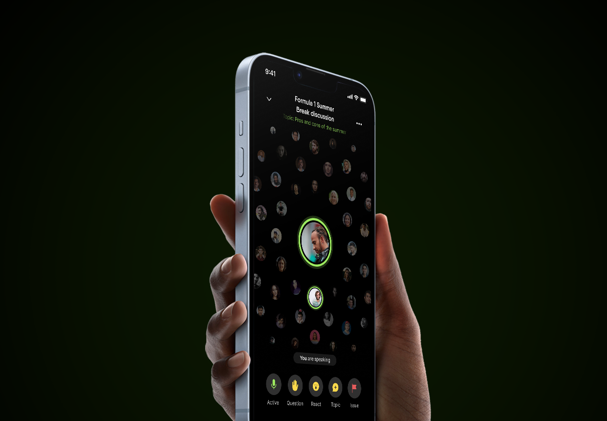 Coliseum Media App clean conference immersive mobile product sound spaces talk ui