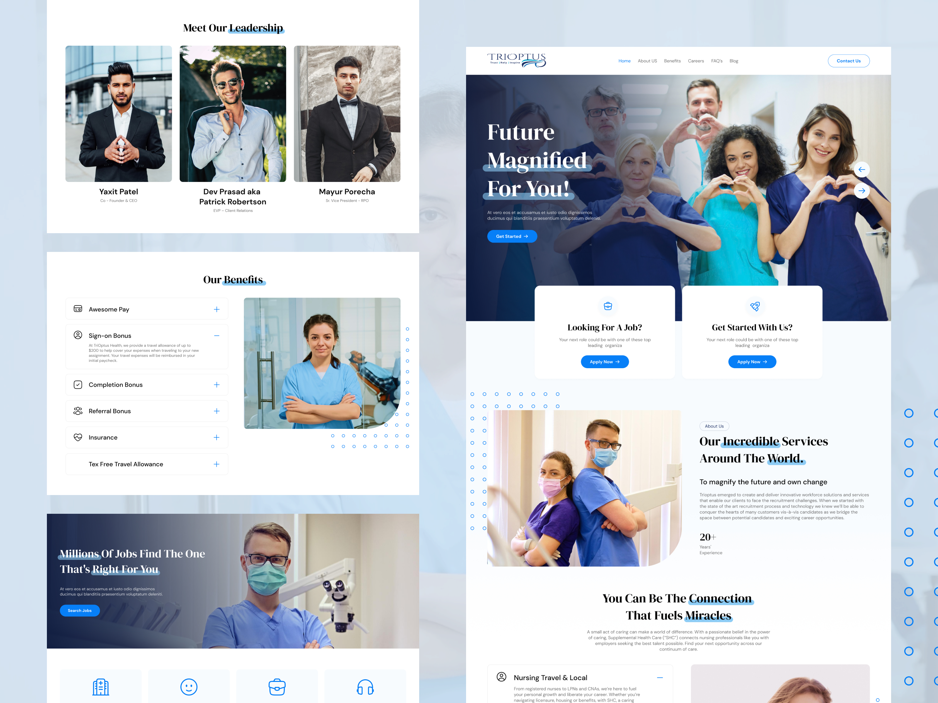 Trioptus - Nurse Job Recruitment career employment health health care healthcare hiring platform hospital job listing job platform job portal medical care medicine nurse nurse hir nurse job requirements recruitment ui website website design work finder