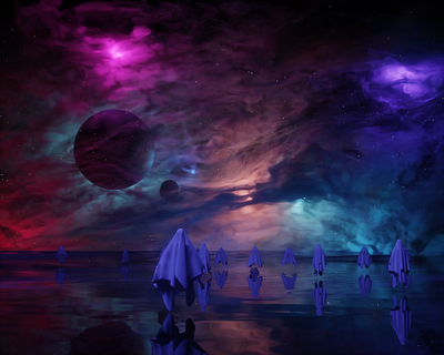 Amazing universe 3d illustration lights planets volume