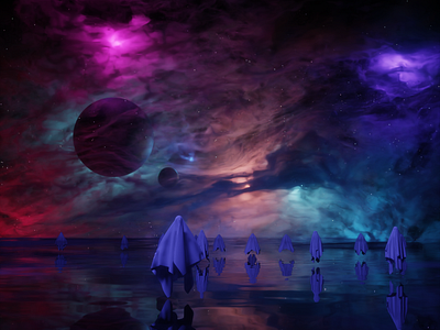 Amazing universe 3d illustration lights planets volume