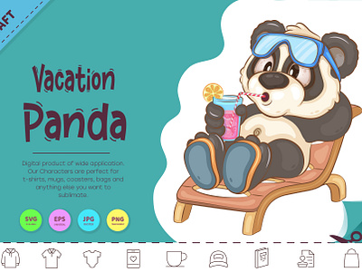 Cartoon Panda Vacation. cartoon