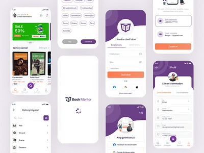 Book Mentor app app book bookapp bookmentor design figma mobil ui uilabaz