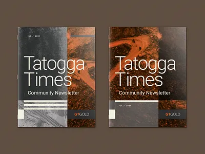Newsletter Cover Artwork Concept bitmap black branding cover design exploration gold graphic design grey grid halftone industrial industry layout mining newsletter noise orange patina texture typography