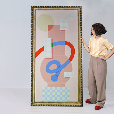 Vaso, 2023 abstract acrylic art artist canvas checkered contemporary flat geometric painting vase