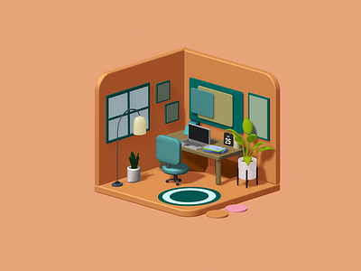 3D Mini Office 3d 3d mini room design graphic design illustration interactive 3d interactive design mini office mini room spline ui ux vector