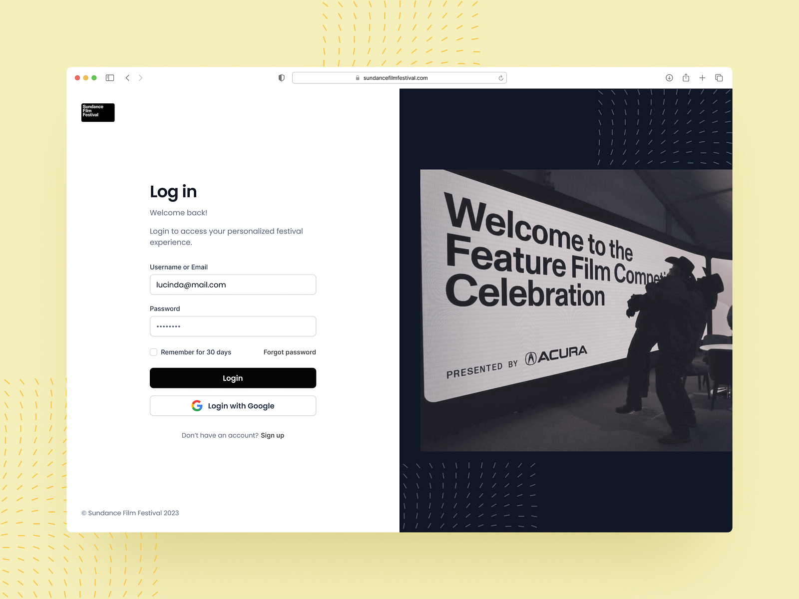 Login of Sundance Film Festival by Sevginur Ak on Dribbble