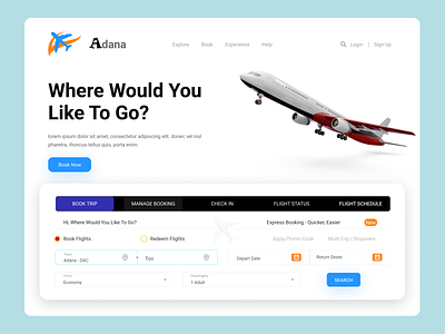 Air Ticket Booking Website. airline airplane airport application booking fireart flight booking app flight ticket flights home page landing page plane tickets web page website design