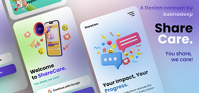 "ShareCare: You share, We care" - Concept App UI design. app branding design graphic design illustration logo typography ui ux vector