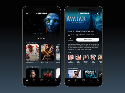 CINEVERS - Movie app app app design cinema design figma film graphic design interface mobileapp movie movie app movie design movieapp movies ui ux