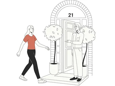 Apartment viewing agent building character design entrance flat graphic design home illustration man real estate