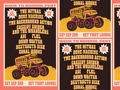Back To School Fest: Gig Poster back to school band branding band merch bus chrome concert poster festival festival branding gig poster graphic design monster truck music branding retro rva show poster typography vintage