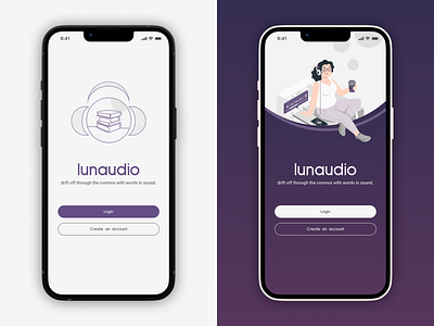 Audiobook App Landing Page app audiobook concept daily daily ui challenge dailyui design landing page landing screen moon purple space ui white