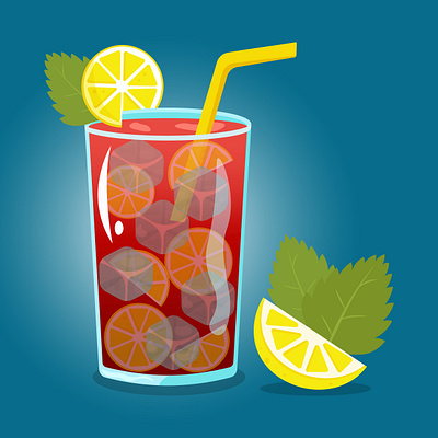 Summer cocktail adobe illustrator coctail fresh green illustration lemon red summer мультяшный стиль мята напиток пить прохлада цитрус