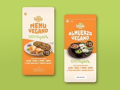 Instagram Stories - Menú de comida Vegana design digitalmarketing facebook instagram socialmedia socialmediapromotion