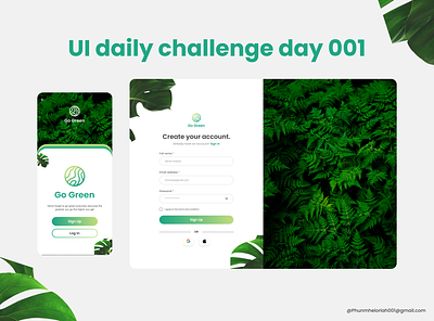 UI daily Day 001 Sign up page challenge design green log in log in page sign up sign up page ui ui challenge ui daily ui design uiux ux