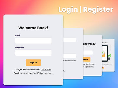 Register, Login, Forgot Password and Confirmation ! 3d branding graphic design logo ui