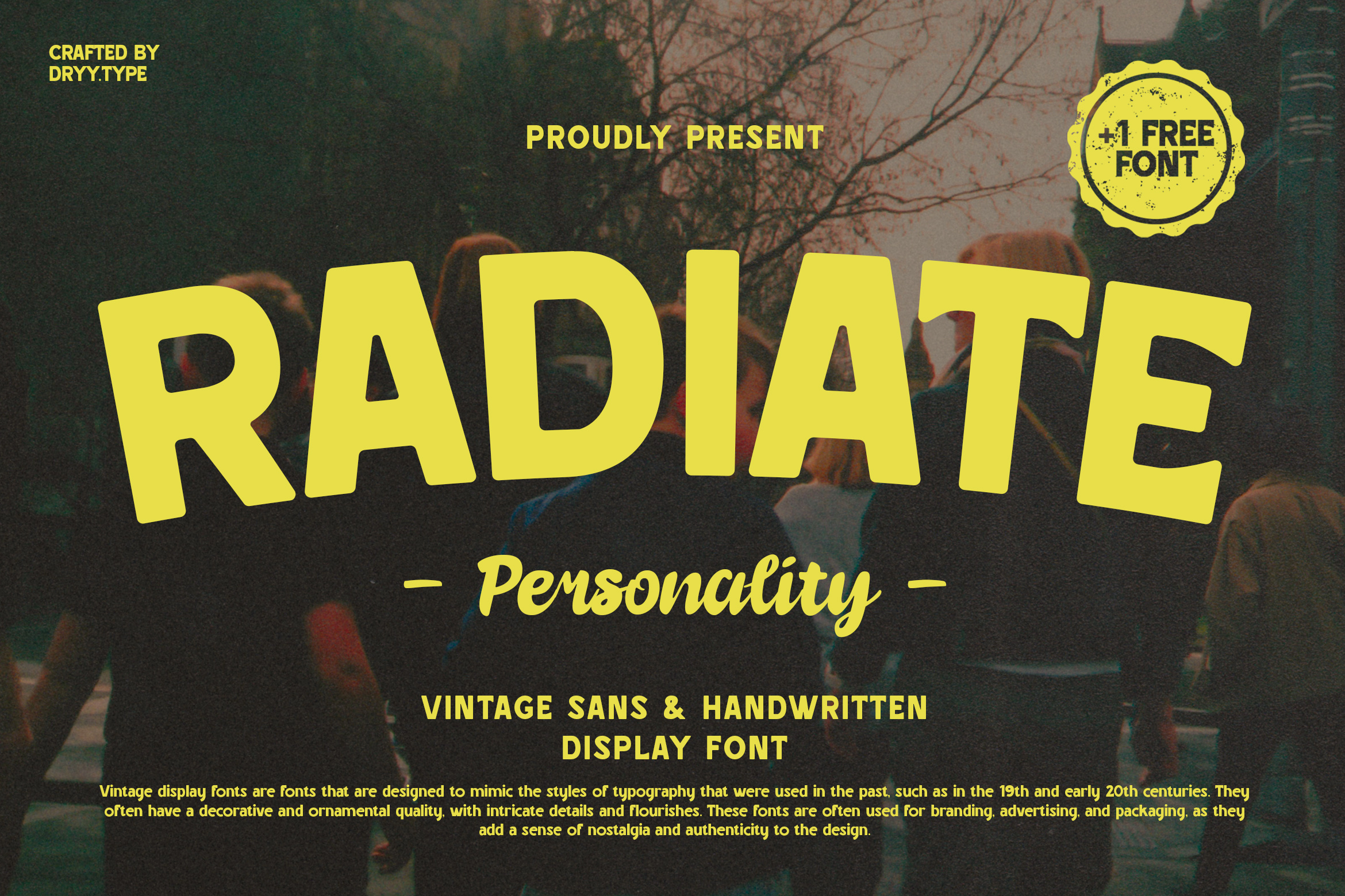 Radiate Vintage font + Free font branding design displayfont fashion font freefont handwritten font logo retro typeface vintage font
