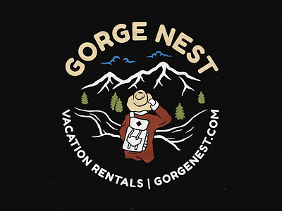 Gorge Nest airbnb branding cabin logo design distressed graphic design handdrawn illustration logo rental logo vector vintage logo wild