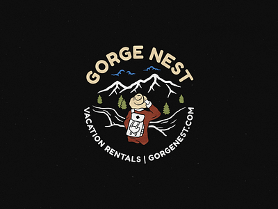 Gorge Nest airbnb branding cabin logo design distressed graphic design handdrawn illustration logo rental logo vector vintage logo wild