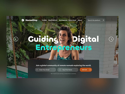 NomadShip - Slider Animation animation design figma hero platform travel site ui web