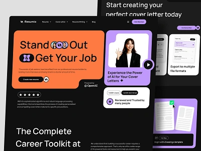 Resumio - AI Cover Letter Generator 💼 ai artificial intelligence bold career chat chat gpt checker cover letter cv employment generator gpt hire job seeker landing page product design resume ui website zetty