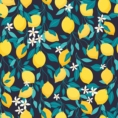 Vector lemon seamless pattern citrus design fabric flower fresh fruit graphic design healthy illustration juicy lemon organic packaging refreshing seamless pattern sour summer vector vibrant zest
