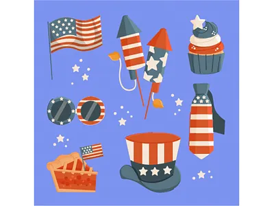 4th July Elements Collection america birthday day federal fireworks flag holiday illustration independence parade patriotic vector