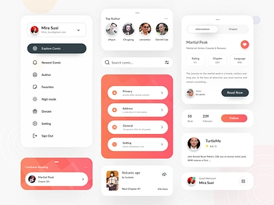 Ui / UX Component | Comic application comic component design system form mobile profile sidebar status token variable