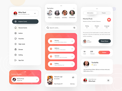 Ui / UX Component | Comic application comic component design system form mobile profile sidebar status token variable