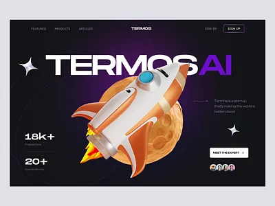 Header Exploration 3d ai astronaut dark header illustration landing mode moon page planet platform rocket space template termos ui website