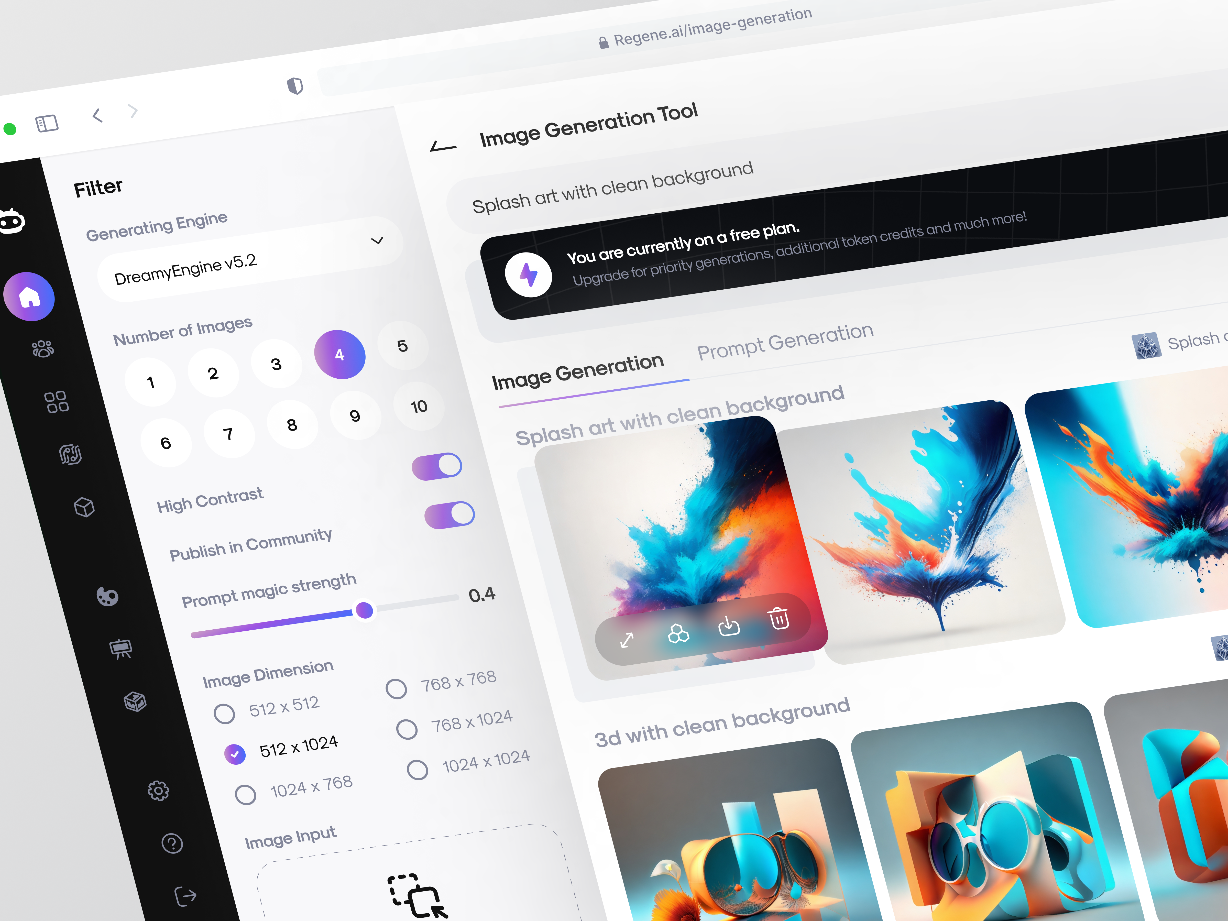 AI Image Generation - Dashboard ai clean dashboard discover image generate generate ai generate ui modern ui we app web web design website