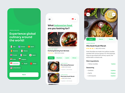 Indonesian Recipes app app design country culinary design food indonesian interface ios recipe ui ux world