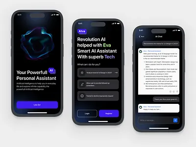 AIva - AI Chat GPT Mobile App ai ai chat gpt android app artificial chat ai chat gpt intelligence ios message app ai mobile design mobile ui personal assistant ui ui design uiux design