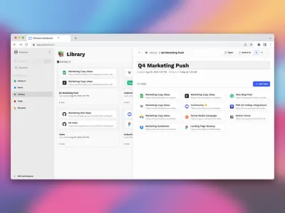 Partizion Tab Collection View (Side Peek) bookmarks browser chrome extension design mockup partizion session manager side peek tab manager tabs ui ux