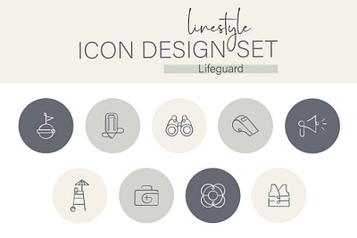 Linestyle Icon Design Set Lifeguard life