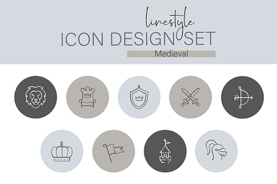Linestyle Icon Design Set Medieval kingdom