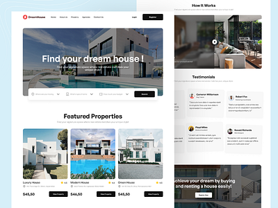 DreamHouse - Real Estate Marketplace Landing Page agency agent booking booking website branding clean design house minimalist property real estate real estate agency real estate website rent house residence typografy ui ux web web design