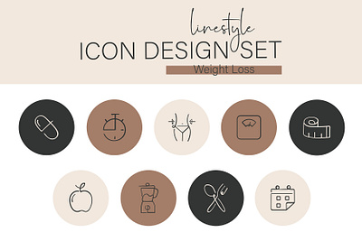 Linestyle Icon Design Set Weight Loss calories