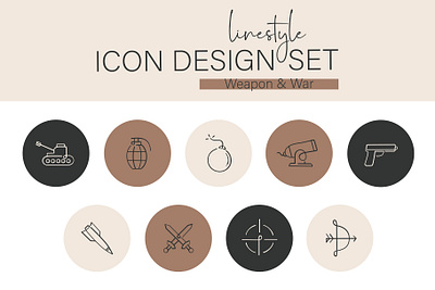 Linestyle Icon Design Set Weapon and War alert