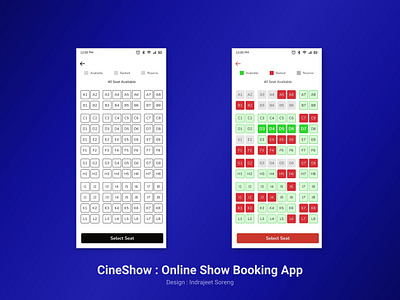 Cineshow : Online Movie/Show Booking App Sheat SelectionScreen branding graphic design motion graphics ui