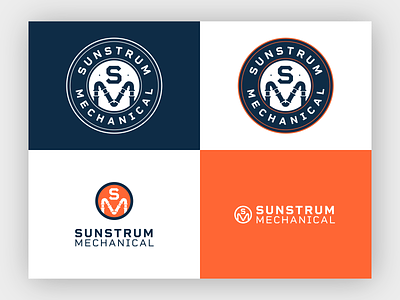 Commercial Plumbing Services Logo and Branding brand branding classic design logo logo design mechanical modern navy orange plumber services typography web website