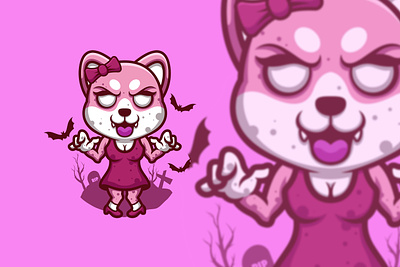 Female Shiba Zombie animal cartoon character female illustration logo mascot shiba inu zombie