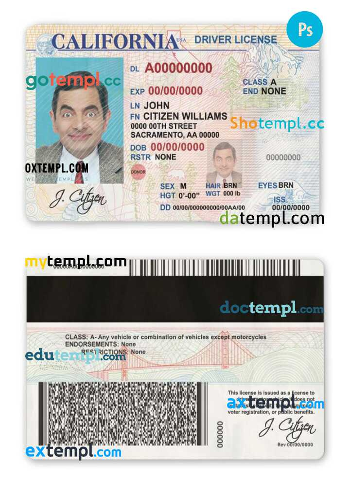 USA state California driver license template in PSD format by DlSample on Dribbble