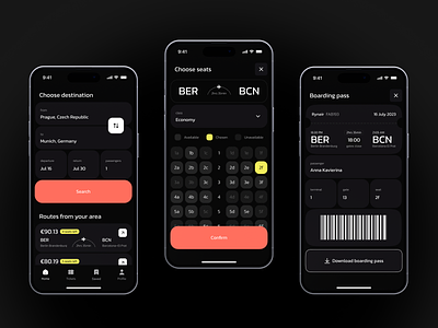 Flight tickets booking - Mobile app barcode boarding pass booking cards design flight ticket home screen mobile mobile app ticket ui uiux ux