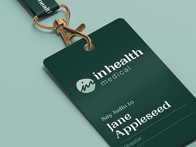 InHealth Medical lanyard branding collateral design graphic design green health lanyard logo medical typography