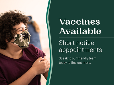 InHealth Medical vaccine graphic display slide appointments branding clinic design graphic design green health medical centre modern typography vector