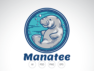 Happy Manatee Logo branding design fish logo graphic design illustration logo logo design logo template manatee logo ocean wild logo pet sea logo template ui wild life logo